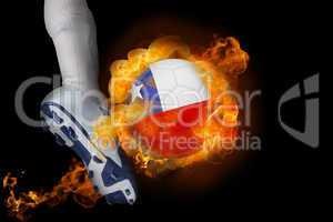 Football player kicking flaming chile ball
