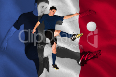 Football player in red kicking