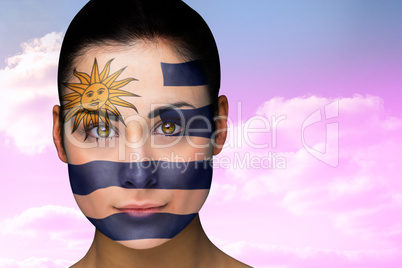 Beautiful brunette in uruguay facepaint