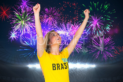 Excited football fan in brasil tshirt