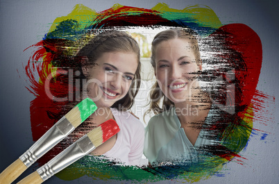 Composite image of friends smiling at camera