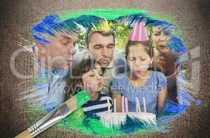 Composite image of family celebrating a birthday