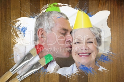 Composite image of senior couple celebrating birthday