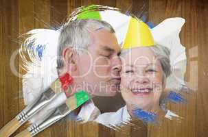 Composite image of senior couple celebrating birthday