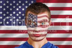 Serious young usa fan with facepaint