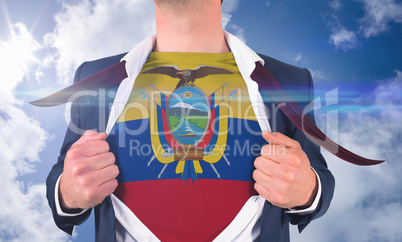 Businessman opening shirt to reveal ecuador flag