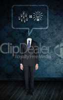 Composite image of headless businessman with light bulbs in spee