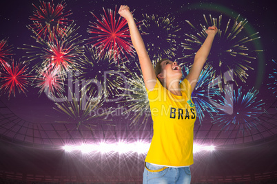 Excited football fan in brasil tshirt