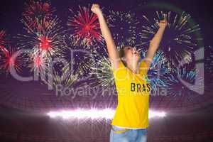 Excited football fan in brasil tshirt