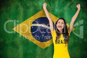 Excited football fan in brasil tshirt