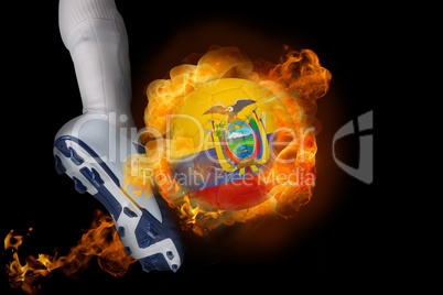 Football player kicking flaming ecuador ball