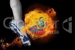 Football player kicking flaming ecuador ball