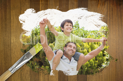 Composite image of father and son in the park