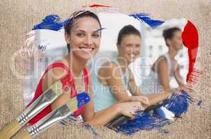 Composite image of spinning class in the gym