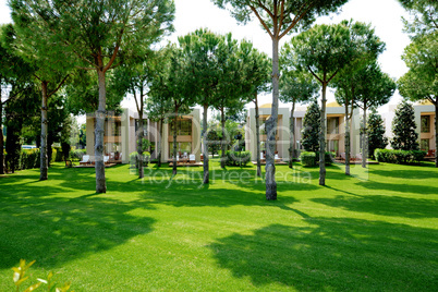The lawn and buildings of luxury villas, Antalya, Turkey
