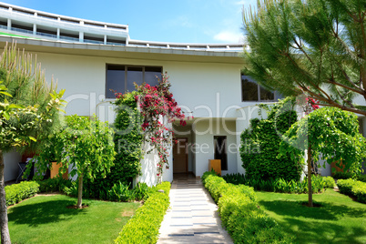 The lawn and building of luxury villa, Antalya, Turkey