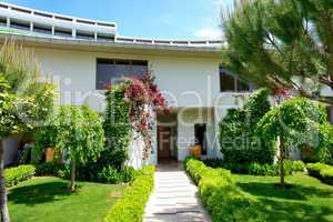 The lawn and building of luxury villa, Antalya, Turkey