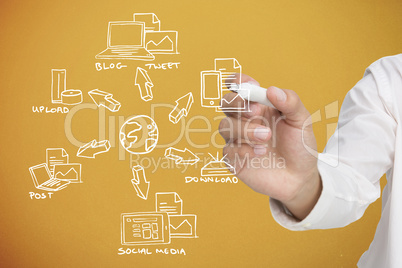 Composite image of businessman writing graphic