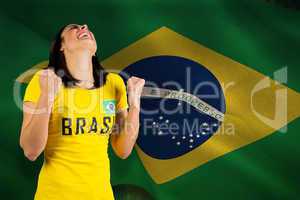 Excited football fan in brasil tshirt