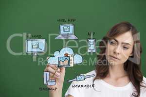 Composite image of businesswoman writing graphic