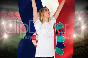 Pretty football fan in white cheering holding croatia flag