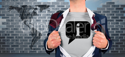 Composite image of businessman opening shirt in superhero style