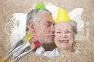 Composite image of senior couple celebrating birthday