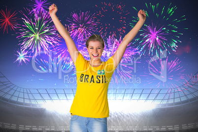 Excited football fan in brasil tshirt