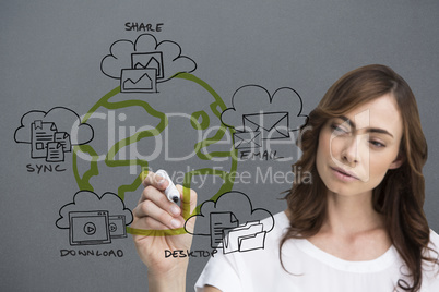 Composite image of businesswoman writing doodle