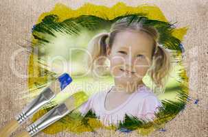 Composite image of little girl smiling in the park