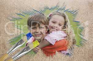 Composite image of sibling smiling in the park