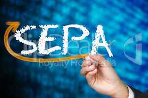 Businessman writing the word sepa