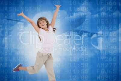 Composite image of happy girl jumping