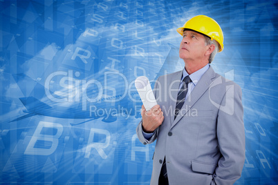 Composite image of mature architect taking a close look