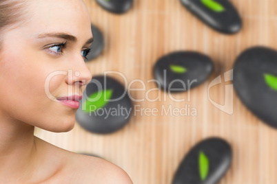 Composite image of smiling blonde natural beauty