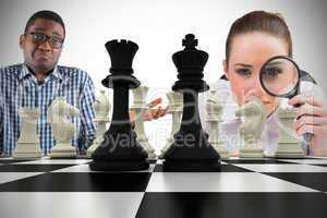 Composite image of business people with chessboard