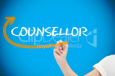 Businesswoman writing the word counsellor