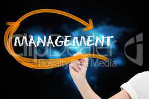 Businesswoman writing the word management