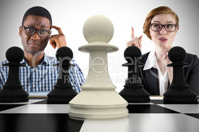 Composite image of business people playing chess