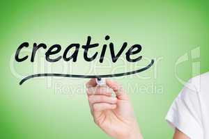 Businesswoman writing the word creative