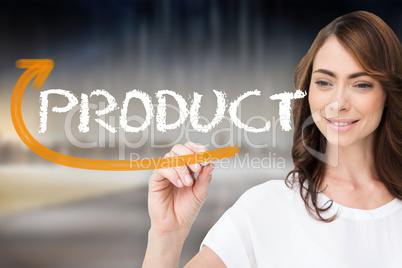 Businesswoman writing the word product