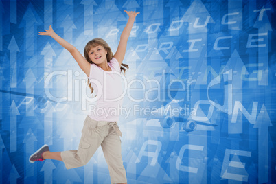 Composite image of happy girl jumping