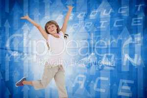 Composite image of happy girl jumping