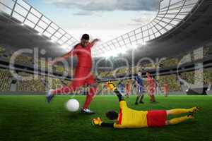 Composite image of football match in progress