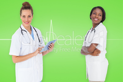 Composite image of smiling female medical team