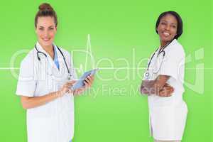 Composite image of smiling female medical team