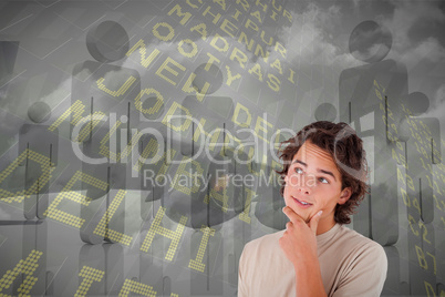 Composite image of close up of a thoughtful man