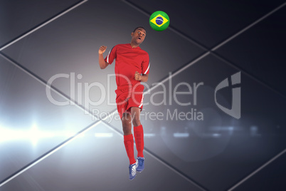 Composite image of football player in red jumping