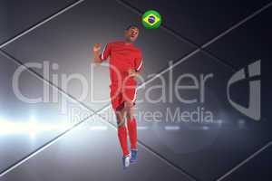 Composite image of football player in red jumping