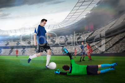 Composite image of football match in progress